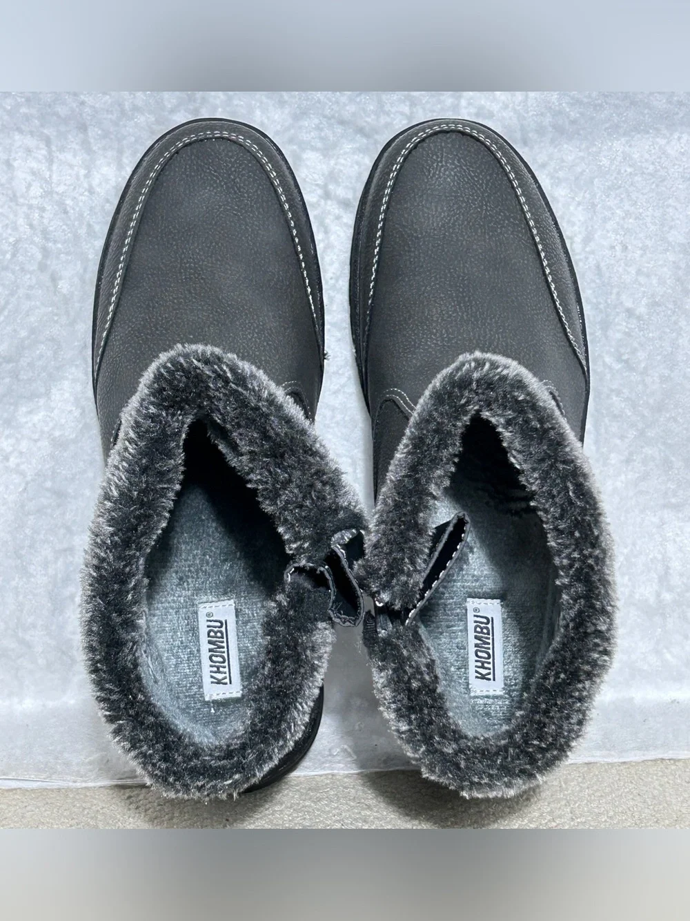 Khombu Womens Grey Addison Faux Fur Side Zip Water Repellant Booties Boots SZ 9